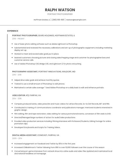 Portrait Photographer Resume