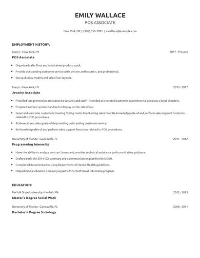POS Associate Resume