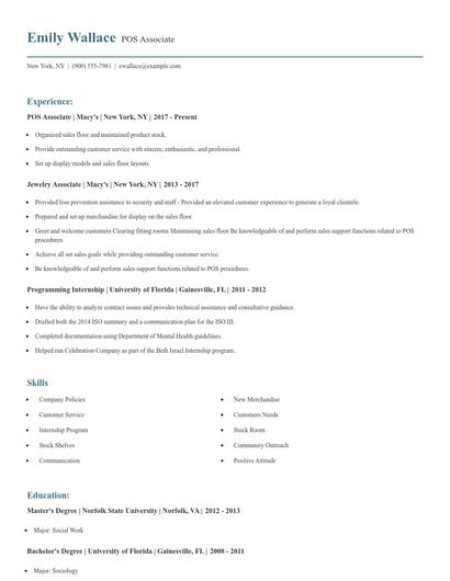 POS Associate Resume