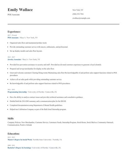 POS Associate Resume