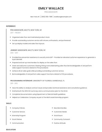 POS Associate Resume
