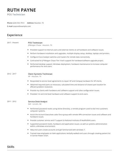 POS Technician Resume