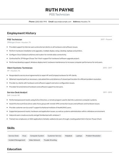 POS Technician Resume