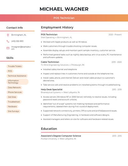 POS Technician Resume