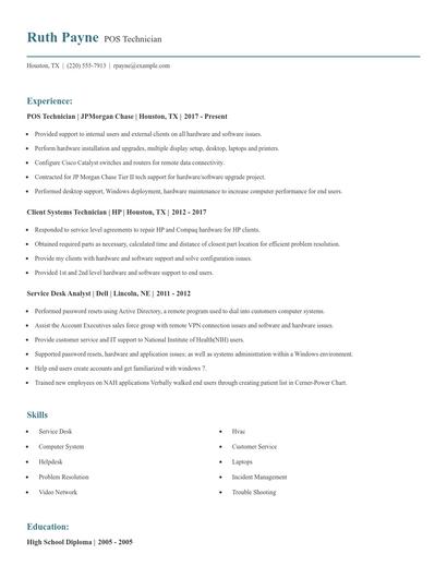 POS Technician Resume