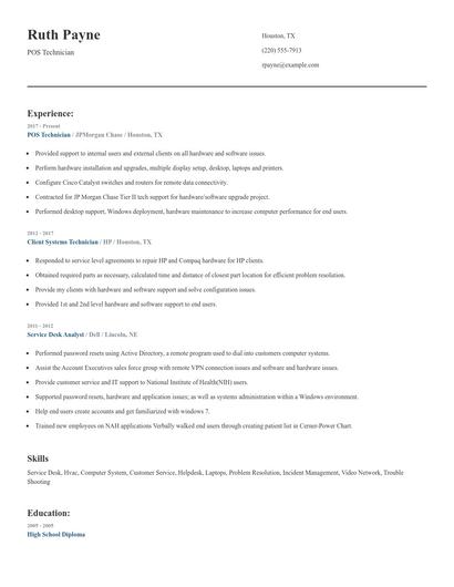 POS Technician Resume