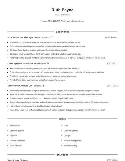 POS Technician Resume