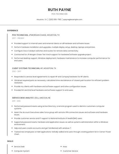 POS Technician Resume