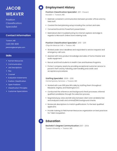 Position Classification Specialist Resume