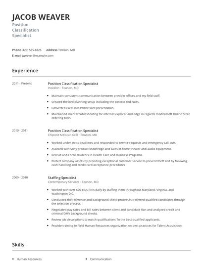 Position Classification Specialist Resume