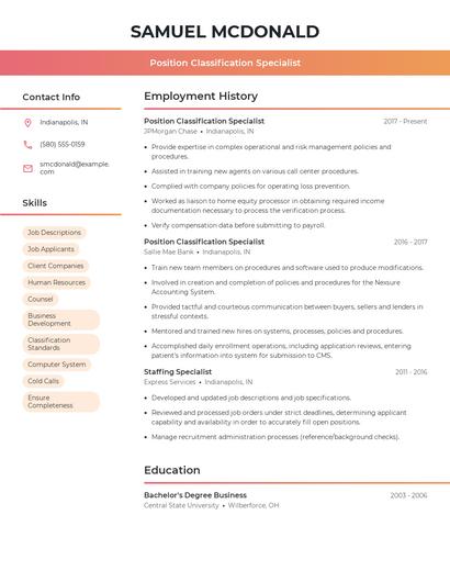 Position Classification Specialist Resume