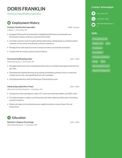 Position Classification Specialist Resume