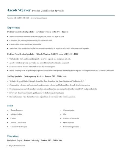Position Classification Specialist Resume