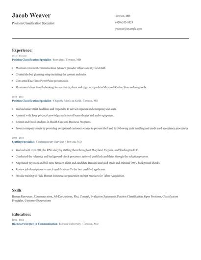 Position Classification Specialist Resume