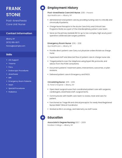Post-Anesthesia Care Unit Nurse Resume