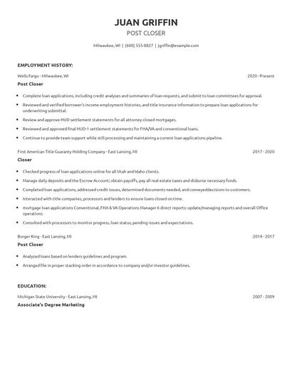 Post Closer Resume