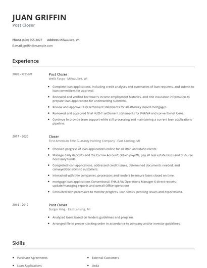 Post Closer Resume