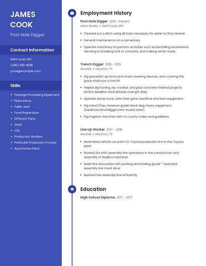 Post Hole Digger Resume