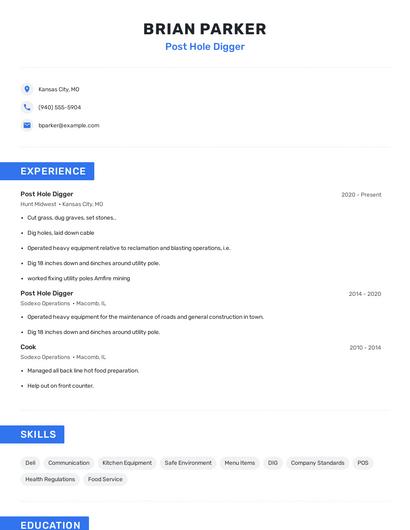 Post Hole Digger Resume