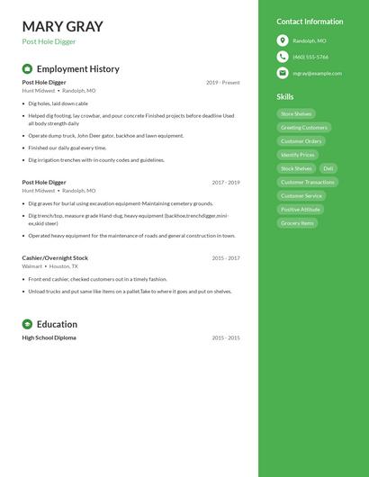 Post Hole Digger Resume