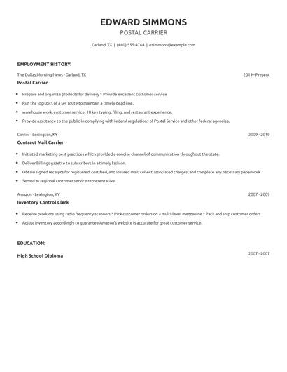 Postal Carrier Resume