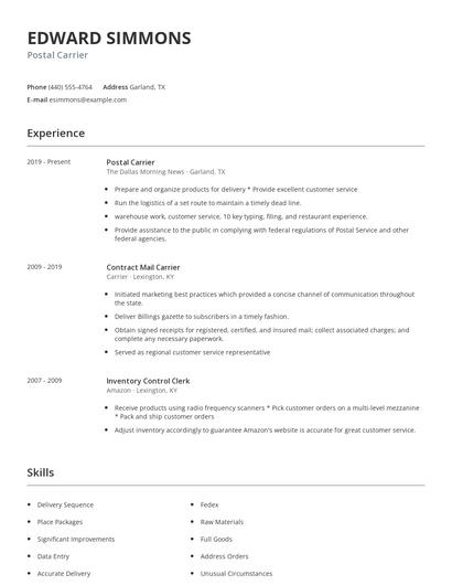Postal Carrier Resume