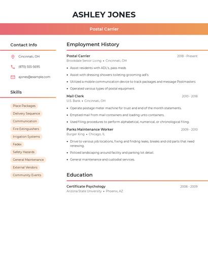 Postal Carrier Resume
