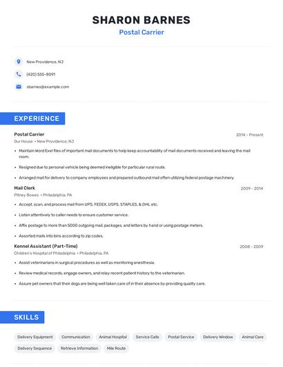 Postal Carrier Resume