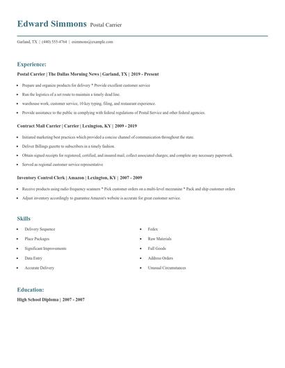 Postal Carrier Resume