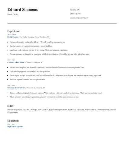 Postal Carrier Resume