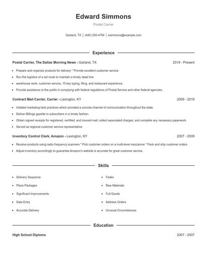 Postal Carrier Resume