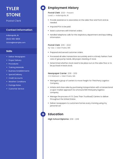 Postal Clerk Resume