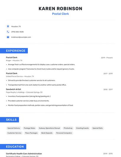 Postal Clerk Resume