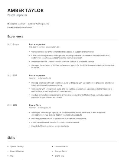 Postal Inspector Resume