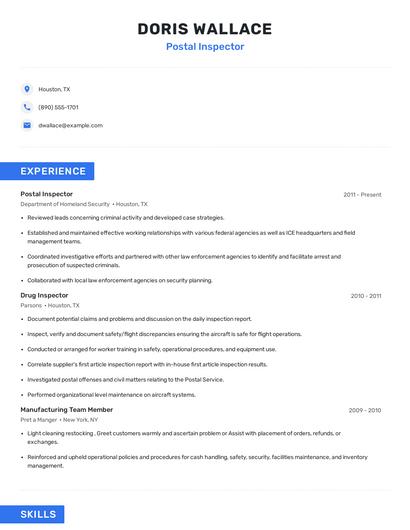 Postal Inspector Resume