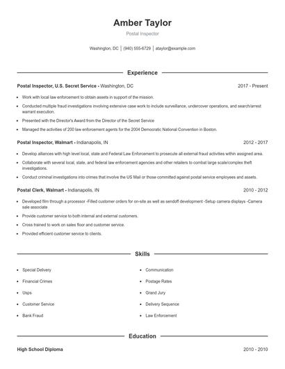 Postal Inspector Resume
