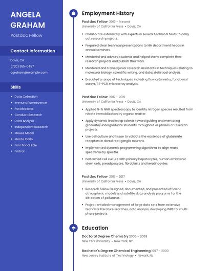Postdoc Fellow Resume