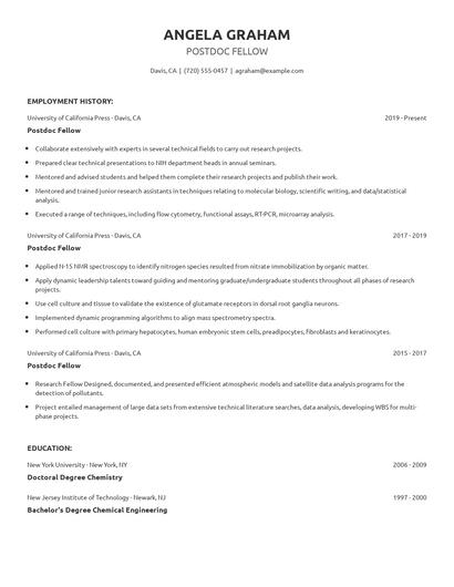 Postdoc Fellow Resume