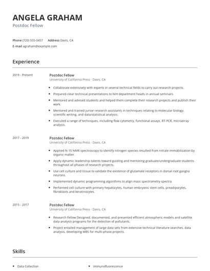 Postdoc Fellow Resume