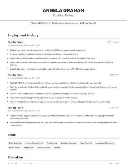 Postdoc Fellow Resume