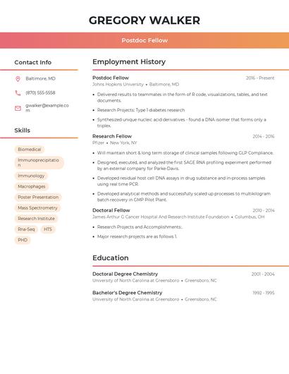 Postdoc Fellow Resume