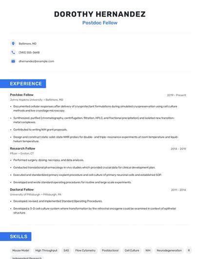 Postdoc Fellow Resume