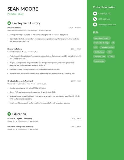 Postdoc Fellow Resume