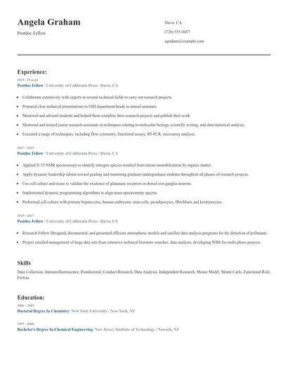 Postdoc Fellow Resume