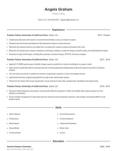 Postdoc Fellow Resume