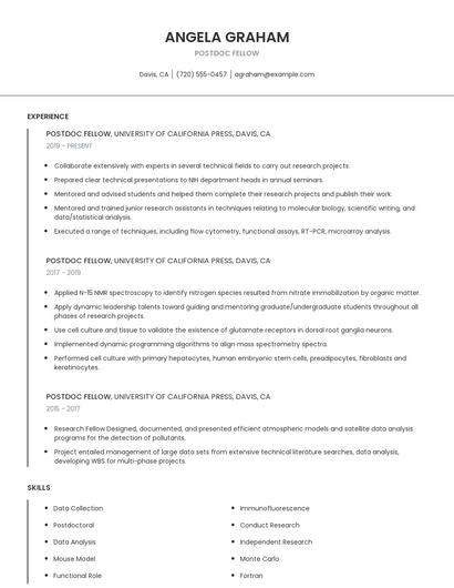 Postdoc Fellow Resume