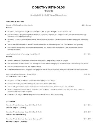 Postdoc Resume
