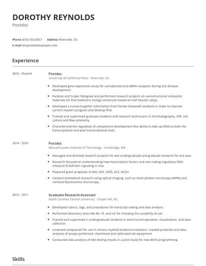 Postdoc Resume