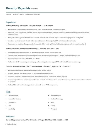 Postdoc Resume