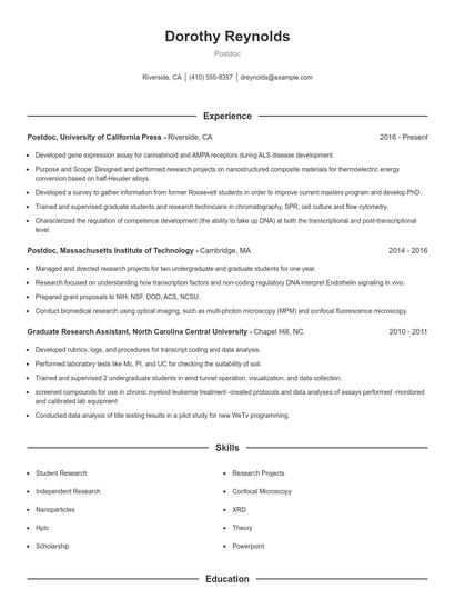 Postdoc Resume